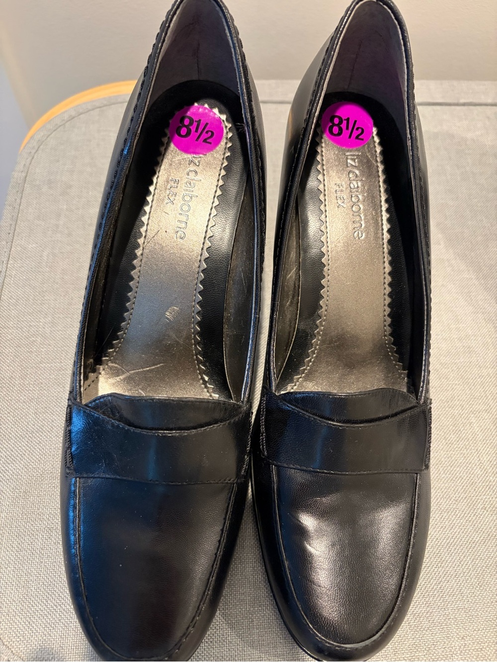 Liz Claiborne Black Leather Loafer-Style Low Heels